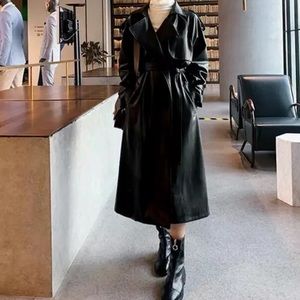 #5 Black Heavyweight Vegan Leather Faux Leather Oversized Long trench coat